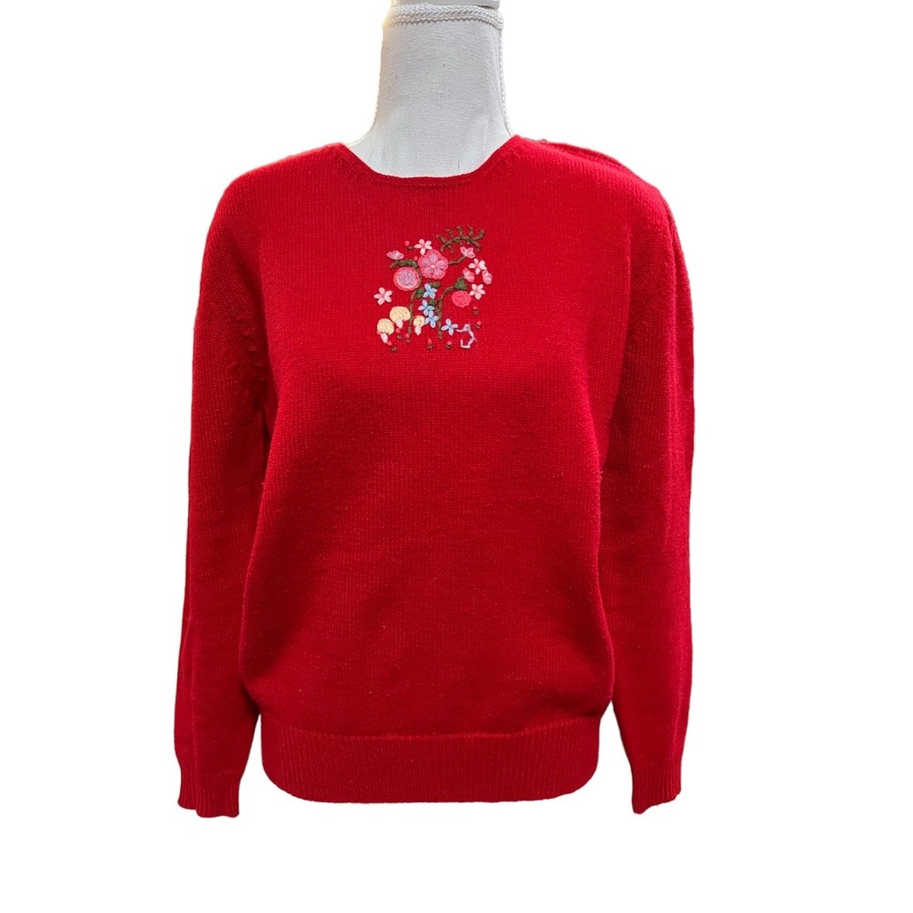 Vintage cottagecore red embroidered sweater